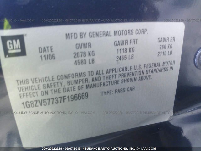 1G8ZV57737F196669 - 2007 SATURN AURA XR BLACK photo 9