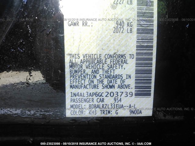 1N4AL3AP6GC203739 - 2016 NISSAN ALTIMA 2.5/S/SV/SL/SR 黑色 照片 9