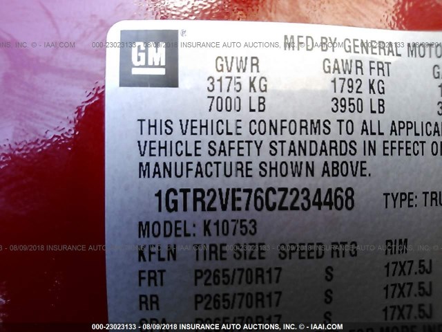 1GTR2VE76CZ234468 - 2012 GMC SIERRA K1500 SLE RED photo 9