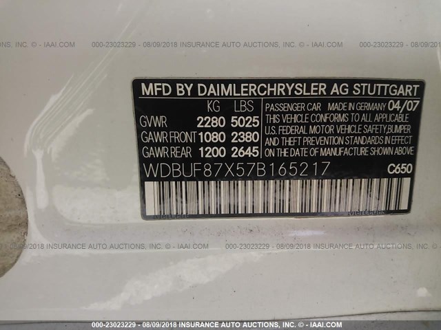 WDBUF87X57B165217 - 2007 MERCEDES-BENZ E 350 4MATIC WHITE photo 9