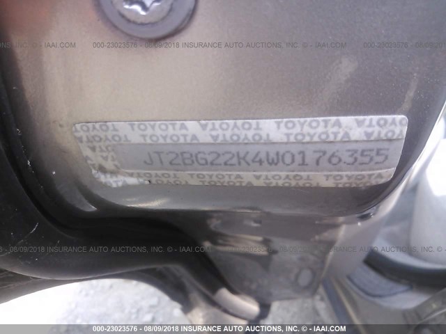 JT2BG22K4W0176355 - 1998 TOYOTA CAMRY CE/LE/XLE SILVER photo 9