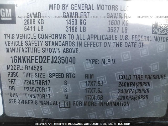 1GNKRFED2FJ235040 - 2015 CHEVROLET TRAVERSE LS Navy photo 9