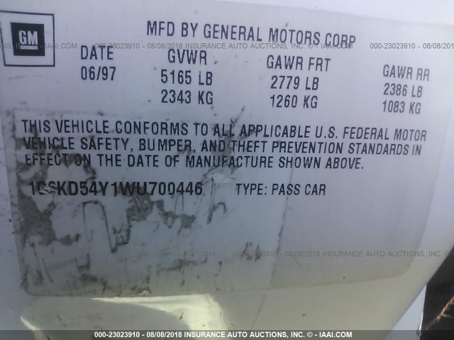 1G6KD54Y1WU700446 - 1998 CADILLAC DEVILLE WHITE photo 9