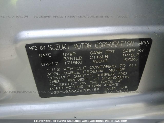 JS2YC5A33C6305189 - 2012 SUZUKI SX4 LE SILVER photo 9