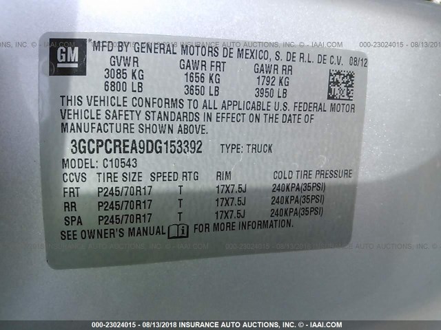 3GCPCREA9DG153392 - 2013 CHEVROLET SILVERADO C1500  LS SILVER photo 9