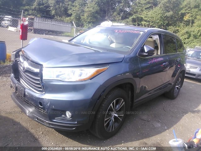 5TDJKRFH9GS267595 - 2016 TOYOTA HIGHLANDER XLE ლურჯი ფოტო 2