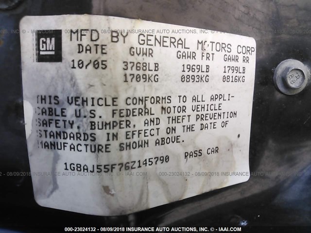 1G8AJ55F76Z145790 - 2006 SATURN ION LEVEL 2 白色 照片 9