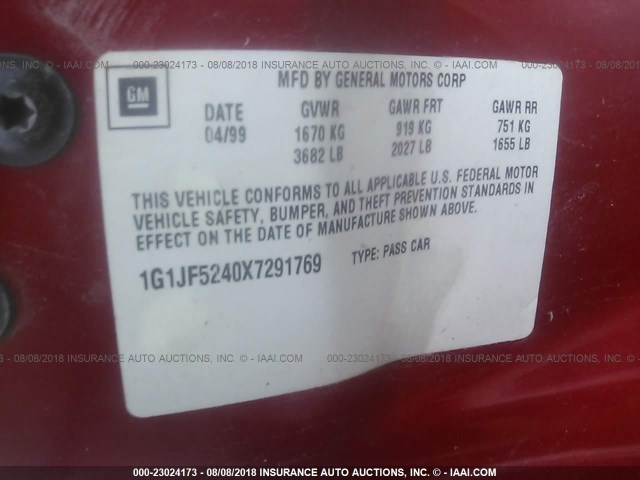 1G1JF5240X7291769 - 1999 CHEVROLET CAVALIER LS RED photo 9