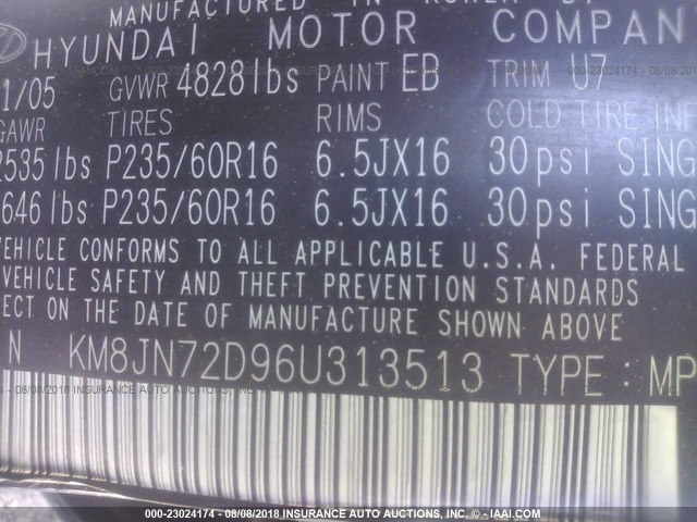 KM8JN72D96U313513 - 2006 HYUNDAI TUCSON GLS/LIMITED 黑色 照片 9