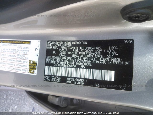 JTLKT334864088768 - 2006 TOYOTA SCION XB Plata foto 9
