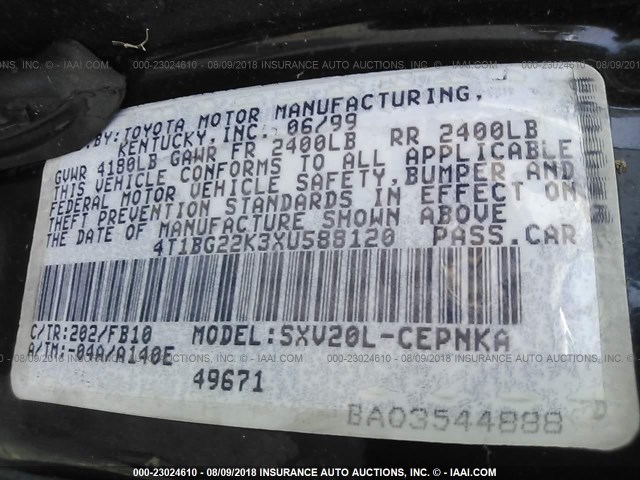 4T1BG22K3XU588120 - 1999 TOYOTA CAMRY CE/LE/XLE 黑色 照片 9