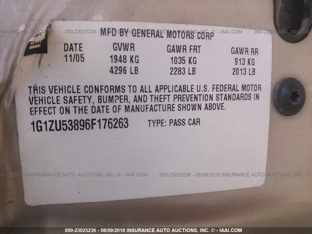 1G1ZU53896F176263 - 2006 CHEVROLET MALIBU LTZ 金色 照片 9