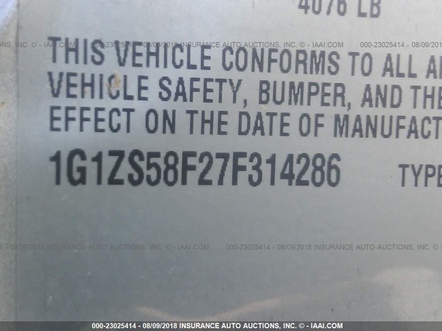 1G1ZS58F27F314286 - 2007 CHEVROLET MALIBU LS ვერცხლისფერი ფოტო 9