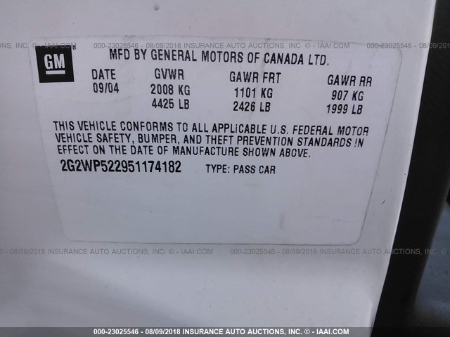 2G2WP522951174182 - 2005 PONTIAC GRAND PRIX WHITE photo 9