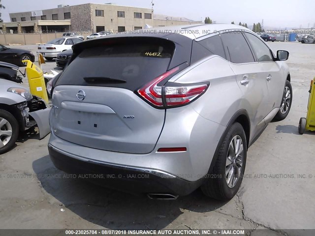 5N1AZ2MH8GN104024 - 2016 NISSAN MURANO S/SL/SV/PLATINUM SILVER photo 4