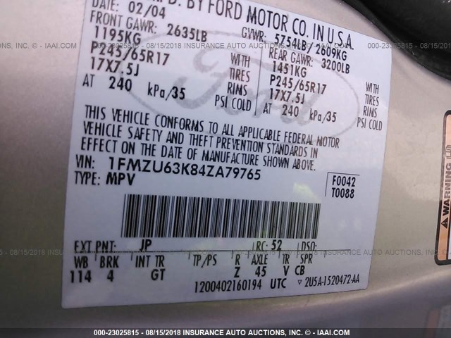 1FMZU63K84ZA79765 - 2004 FORD EXPLORER XLT/XLT SPORT/NBX 银色 照片 9