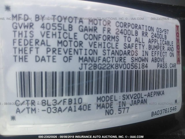 JT2BG22K8V0056184 - 1997 TOYOTA CAMRY LE/XLE 蓝色 照片 9