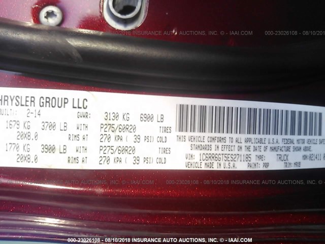 1C6RR6GT5ES271185 - 2014 RAM 1500 SLT RED photo 9