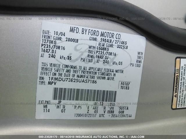 1FMDU73E25UA57186 - 2005 FORD EXPLORER XLT/XLT SPORT/NBX 灰色 照片 9