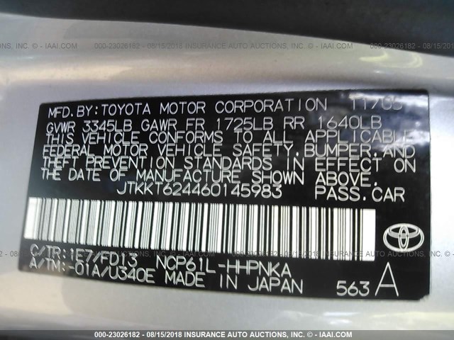 JTKKT624460145983 - 2006 TOYOTA SCION XA ვერცხლისფერი ფოტო 9