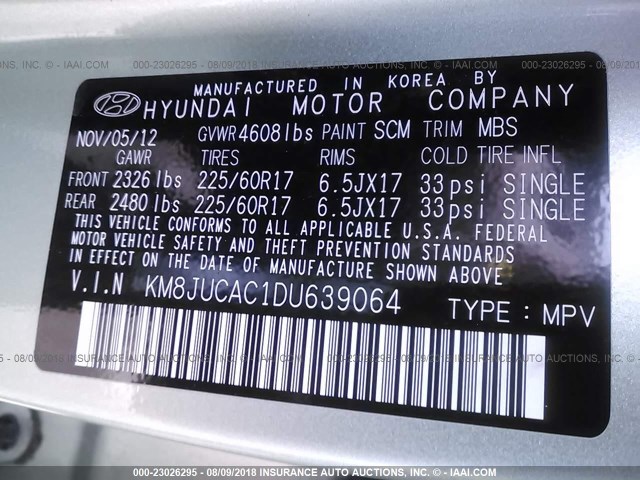 KM8JUCAC1DU639064 - 2013 HYUNDAI TUCSON GLS/LIMITED 绿色 照片 9