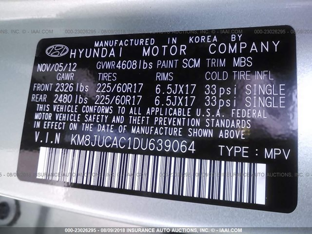 KM8JUCAC1DU639064 - 2013 HYUNDAI TUCSON GLS/LIMITED GREEN photo 9