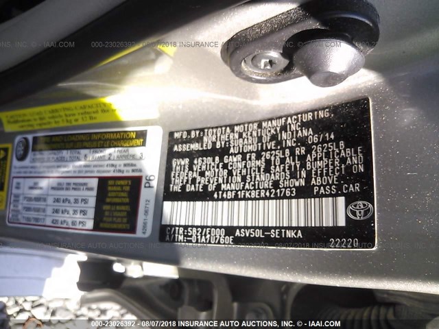4T4BF1FK8ER421763 - 2014 TOYOTA CAMRY L/SE/LE/XLE Boz foto 9