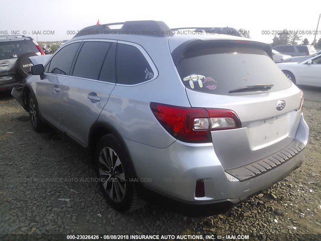 4S4BSALC6F3261876 - 2015 SUBARU OUTBACK 2.5I LIMITED SILVER photo 3