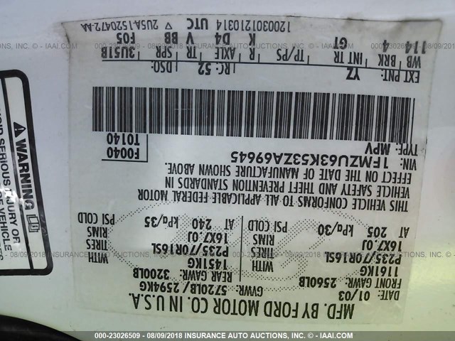 1FMZU63K53ZA69645 - 2003 FORD EXPLORER XLT/XLT SPORT/NBX 白色 照片 9