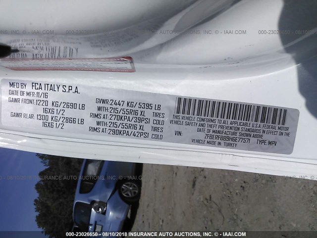 ZFBERFBB9H6E77571 - 2017 RAM PROMASTER CITY SLT 白色 照片 9