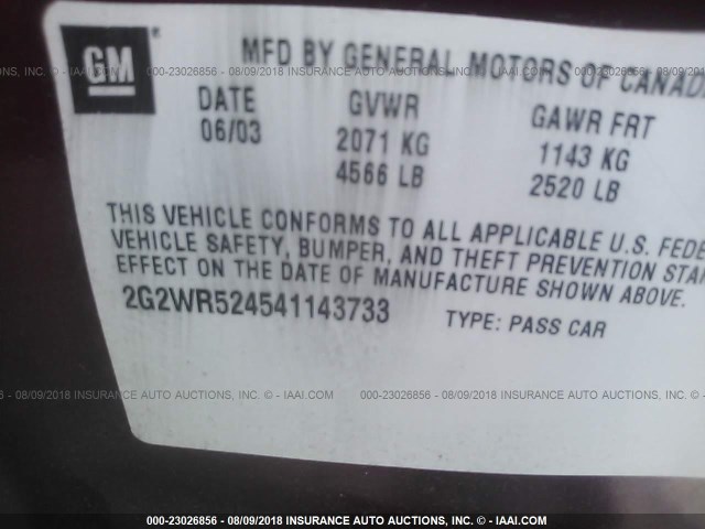 2G2WR524541143733 - 2004 PONTIAC GRAND PRIX GTP წითელი ფოტო 9