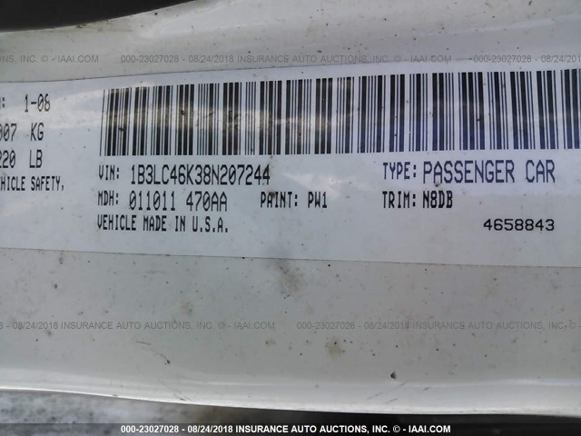 1B3LC46K38N207244 - 2008 DODGE AVENGER SE WHITE photo 9