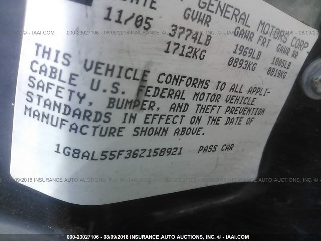 1G8AL55F36Z158921 - 2006 SATURN ION LEVEL 3 GREEN photo 9