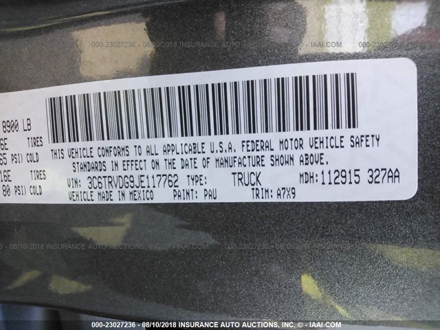 3C6TRVDG9JE117762 - 2018 RAM PROMASTER 2500 2500 HIGH GRAY photo 9