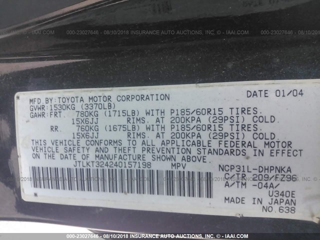 JTLKT324240157198 - 2004 TOYOTA SCION XB Қара фото 9