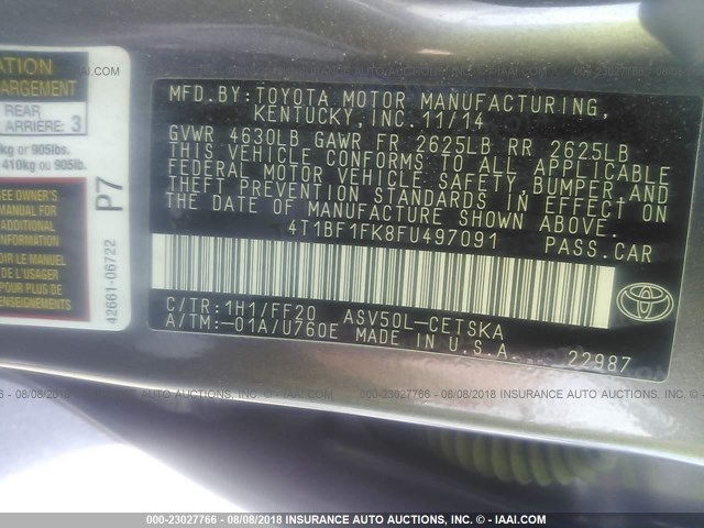 4T1BF1FK8FU497091 - 2015 TOYOTA CAMRY LE/XLE/SE/XSE GRAY photo 9