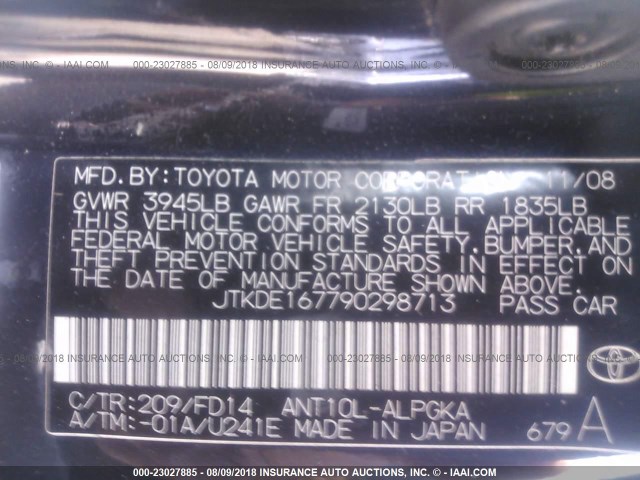 JTKDE167790298713 - 2009 TOYOTA SCION TC 黑色 照片 9