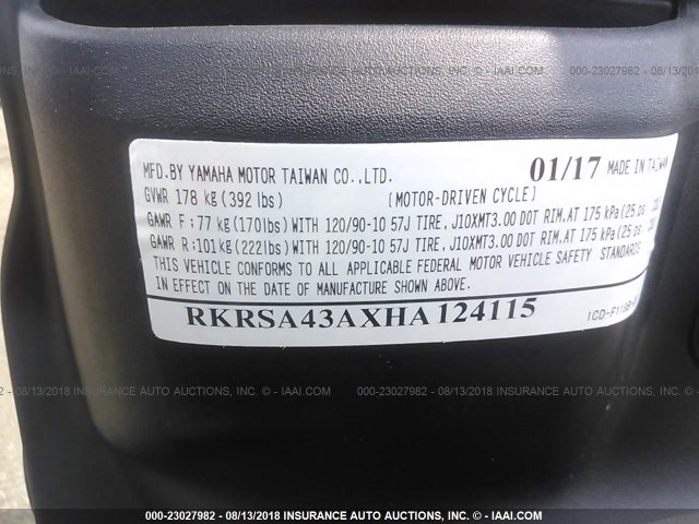 RKRSA43AXHA124115 - 2017 YAMAHA YW50 F RED photo 10