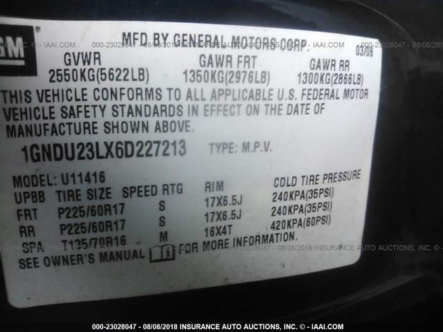 1GNDU23LX6D227213 - 2006 CHEVROLET UPLANDER LS BLUE photo 9