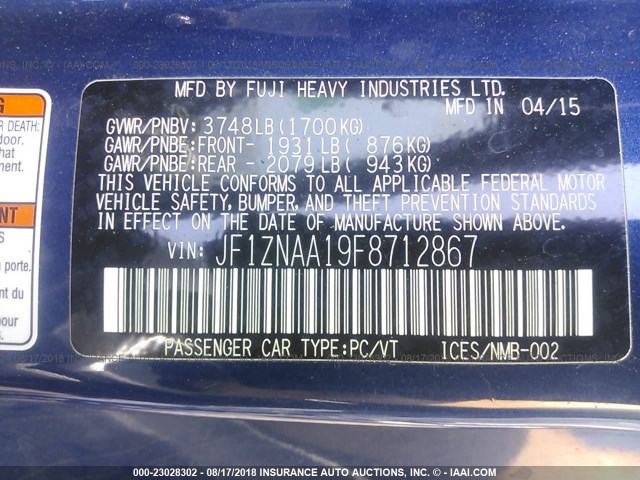 JF1ZNAA19F8712867 - 2015 TOYOTA SCION FR-S BLUE photo 9