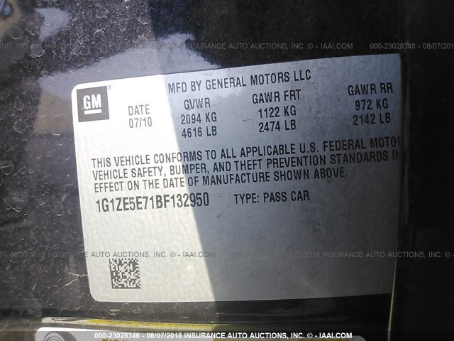 1G1ZE5E71BF132950 - 2011 CHEVROLET MALIBU LTZ 黑色 照片 9