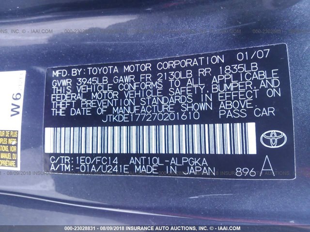 JTKDE177270201610 - 2007 TOYOTA SCION TC 灰色 照片 9