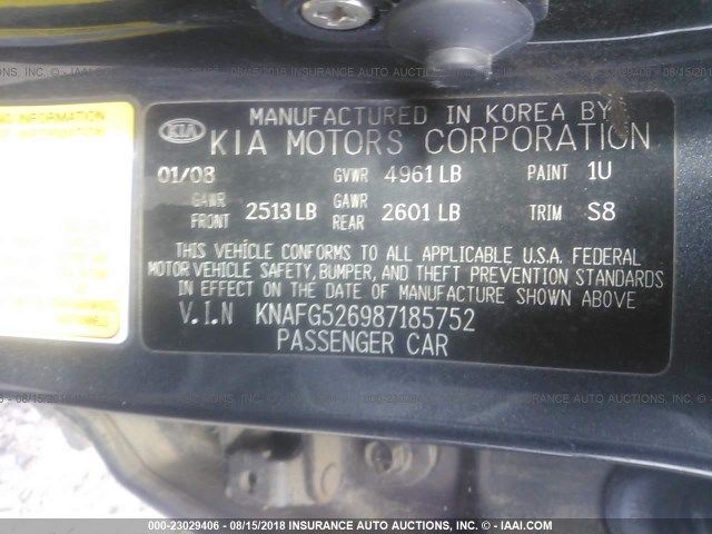 KNAFG526987185752 - 2008 KIA RONDO LX/EX SILVER photo 9