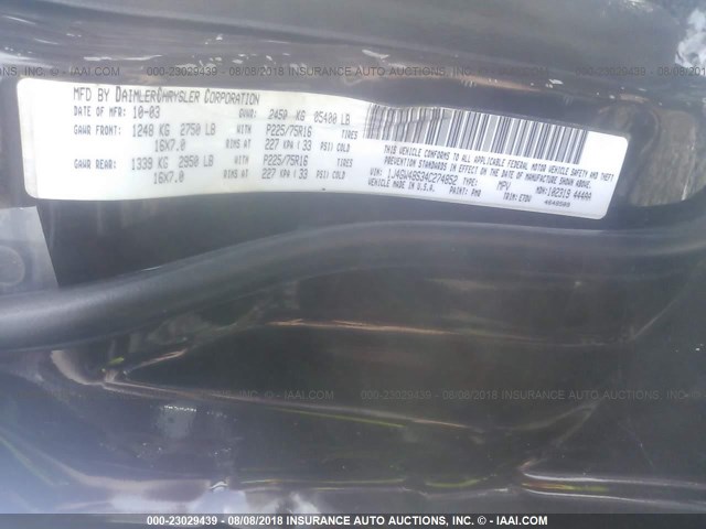 1J4GW48S34C274852 - 2004 JEEP GRAND CHEROKEE LAREDO/COLUMBIA/FREEDOM იასამნისფერი ფოტო 9