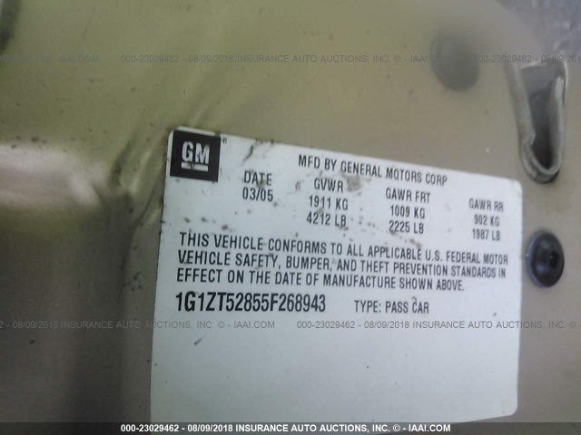 1G1ZT52855F268943 - 2005 CHEVROLET MALIBU LS Алтын фото 9