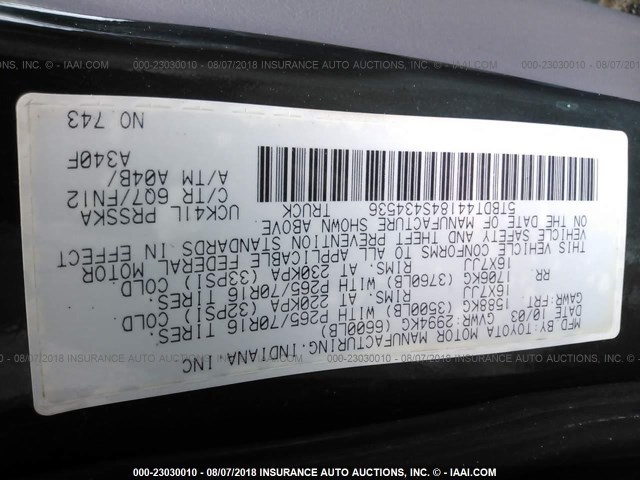 5TBDT44184S434536 - 2004 TOYOTA TUNDRA DOUBLE CAB SR5 GREEN photo 9