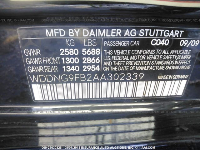 WDDNG9FB2AA302339 - 2010 MERCEDES-BENZ S 400 BLACK photo 9