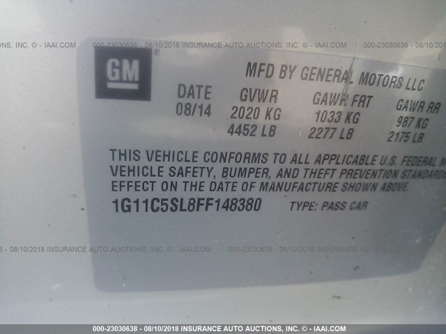 1G11C5SL8FF148380 - 2015 CHEVROLET MALIBU 1LT Champagne photo 9