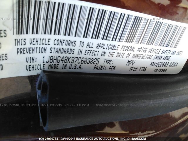 1J8HG48K97C603025 - 2007 JEEP COMMANDER MAROON photo 9