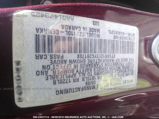 2T1BR12E3YC281788 - 2000 TOYOTA COROLLA VE/CE/LE 红色 照片 9